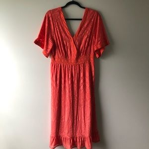 Farm Rio orange short sleeve midi/maxi dress